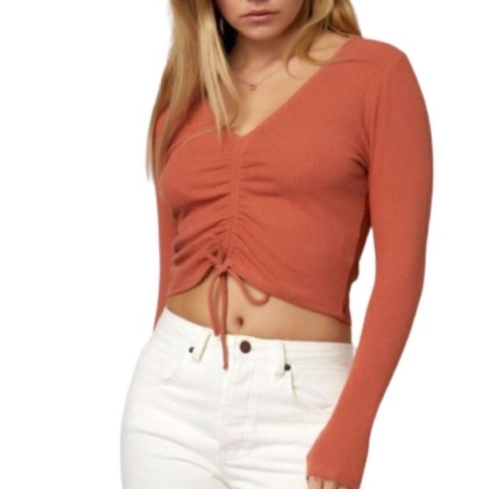Ultra Flirt Long Sleeve Top Ribbed Orange Salmon pinkish color size S